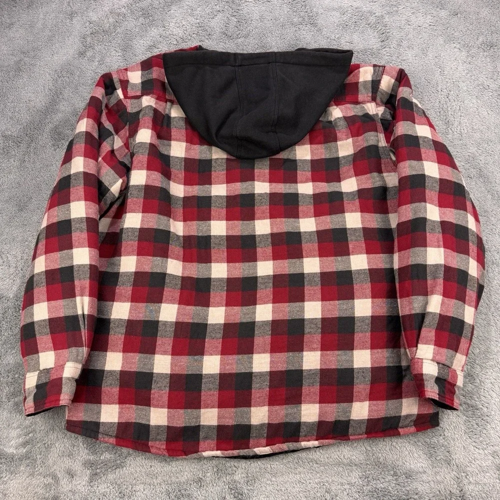 Wrangler Quilted Lined Shacket Men L Red Buffalo Plaid‎ Workwear Hooded